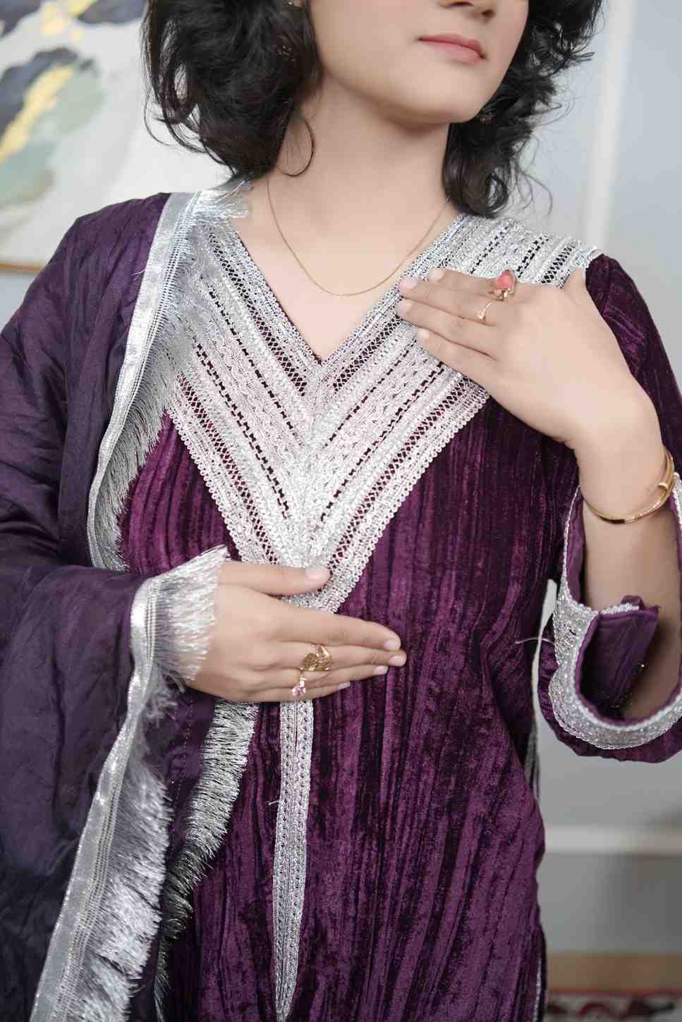 Velvet A-Line Suit Set With Dupatta
