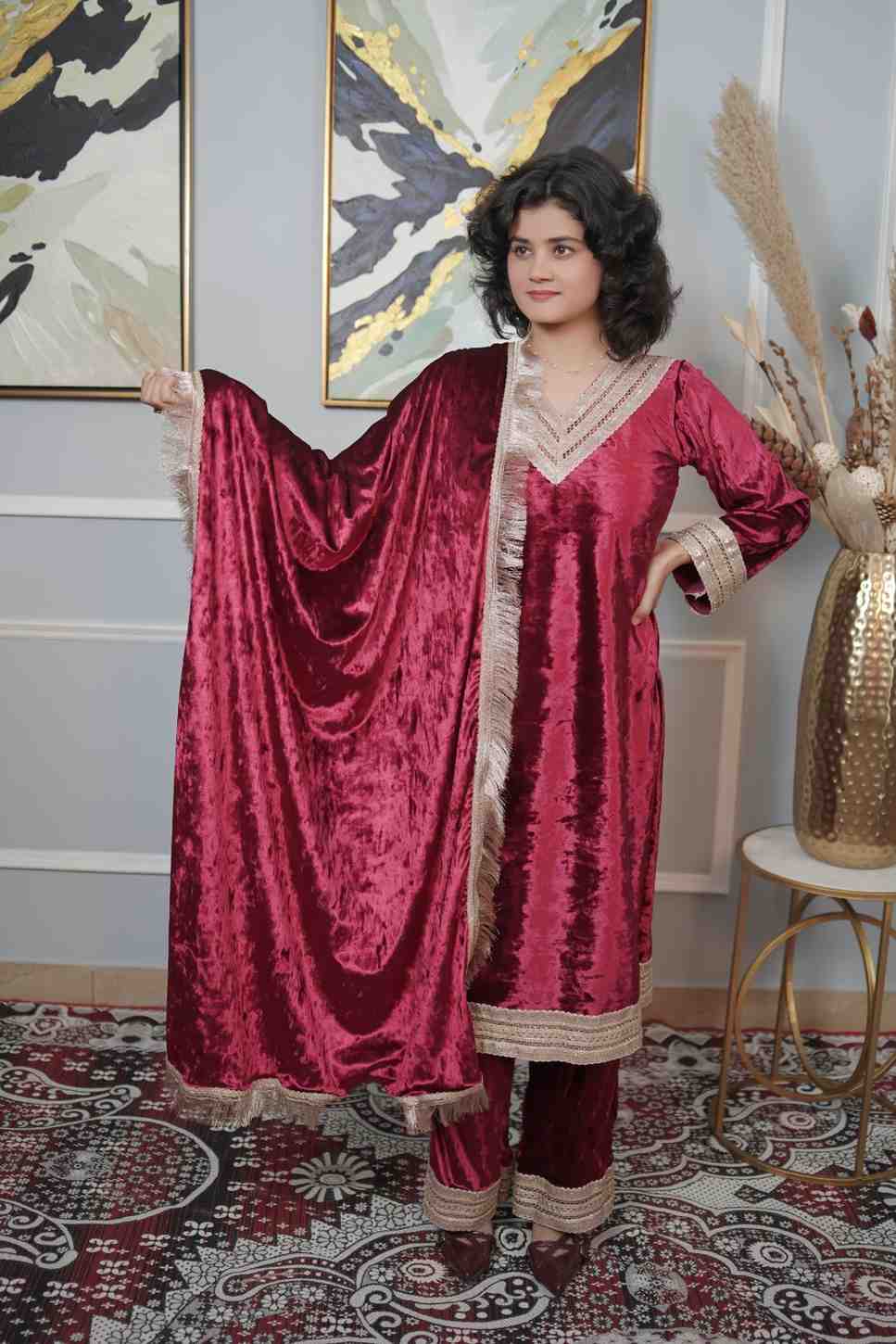 Velvet Regular Fit Suit Set With Velvet Dupatta