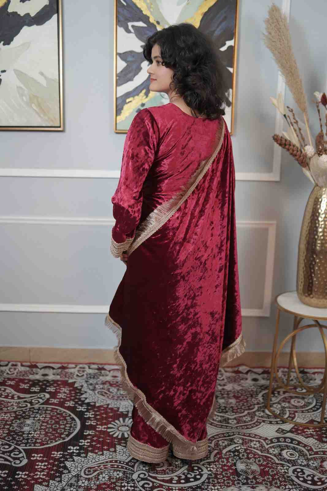 Velvet Regular Fit Suit Set With Velvet Dupatta