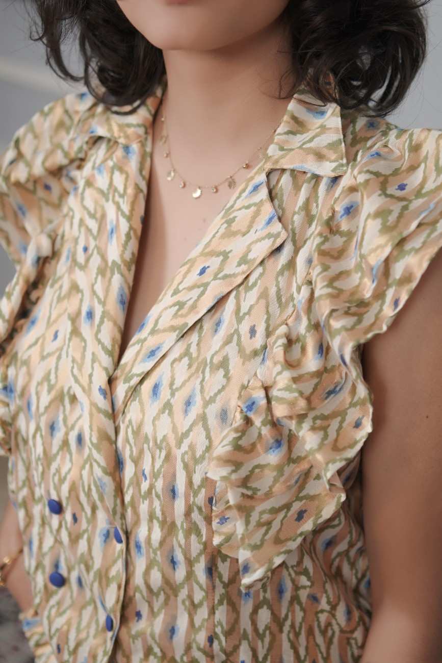 Viscose Blend Golden Ruffle Co-Ord Set