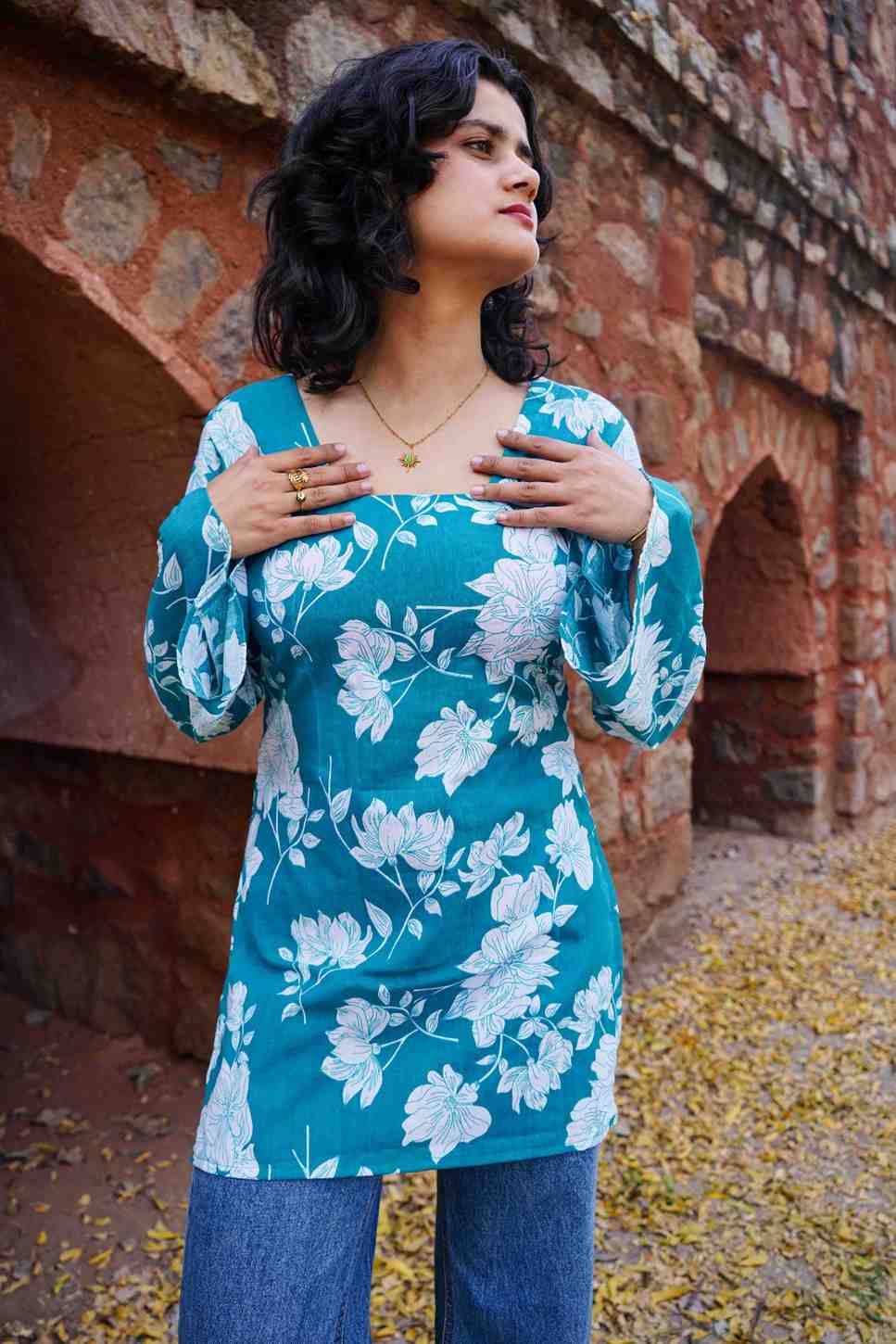 Teal Green Short Adjustable Kurti