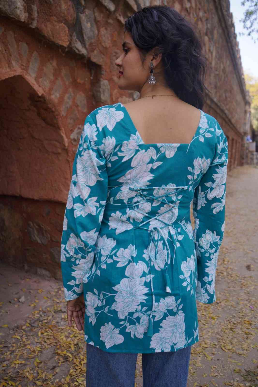 Teal Green Short Adjustable Kurti
