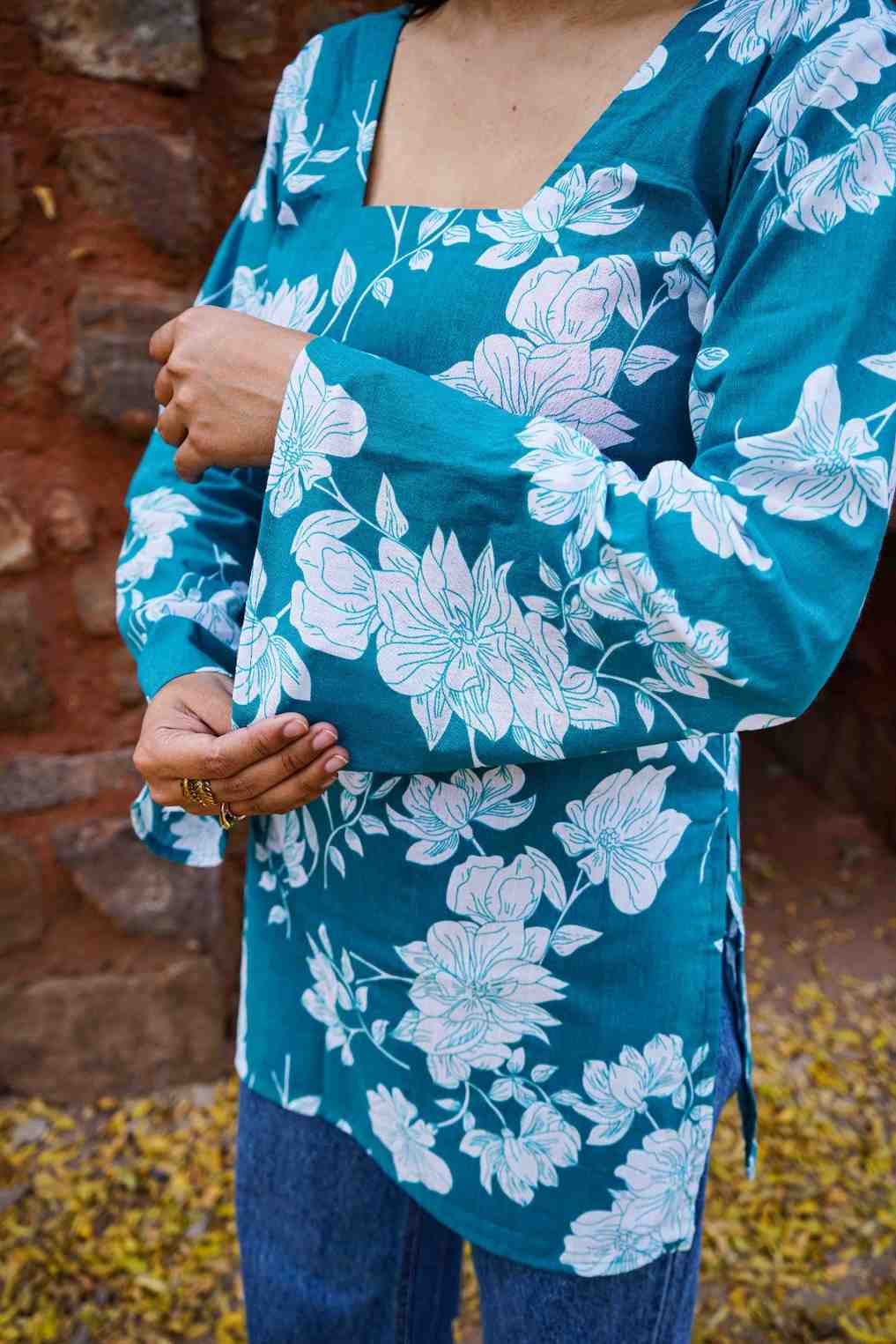 Teal Green Short Adjustable Kurti