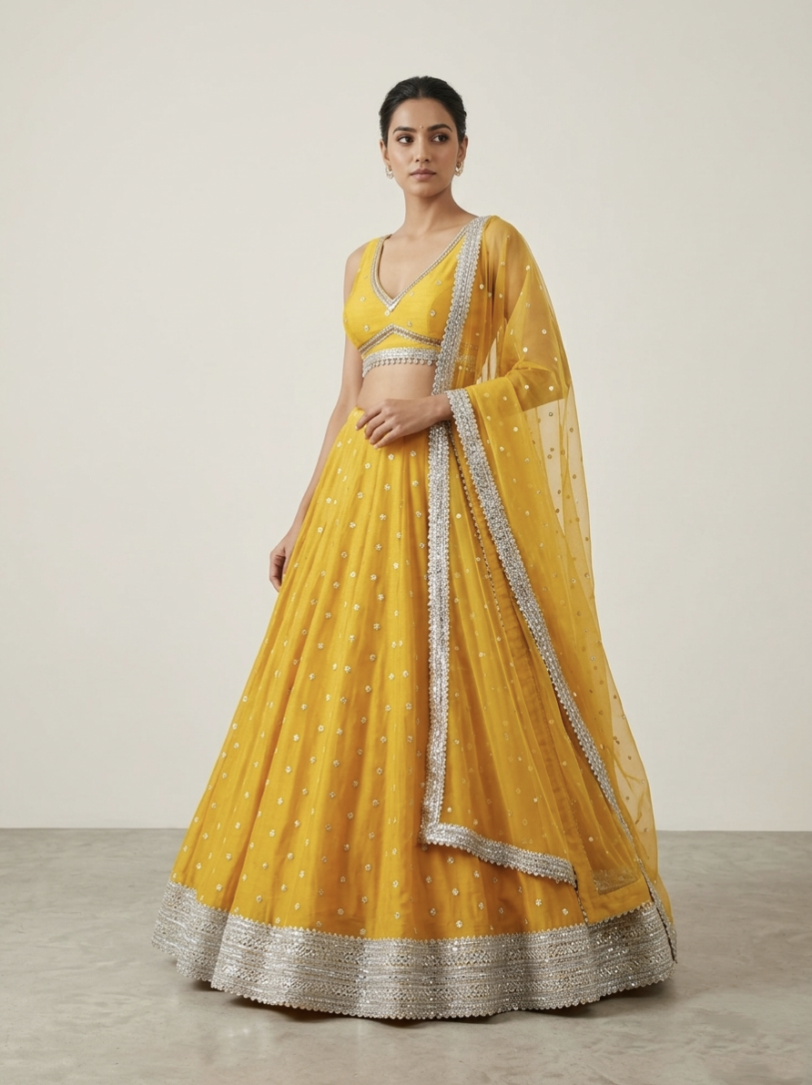 Yellow georgette lehenga